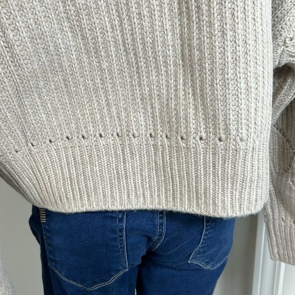 THAKOON Argyle Pointelle Sweater Oatmeal Argyle Balloon Sleeve Crewneck Sz L NEW - Picture 9 of 11